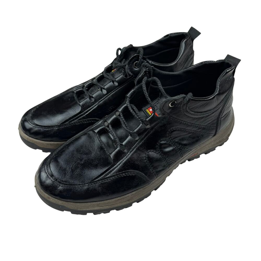 HTF Black Leather Lace-Up Casual Sneakers Shoes